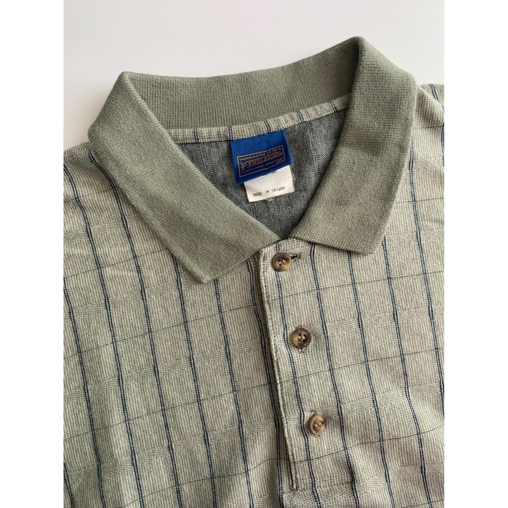 Pendleton Mens XL Polo Grey Blue Windowpane Plaid Short Sleeve Knit Vintage